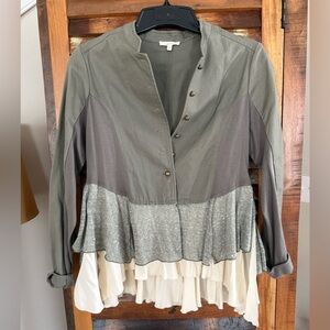 Mystree Stylish Layered Jacket with Ruffle Hem and Brass Buttons